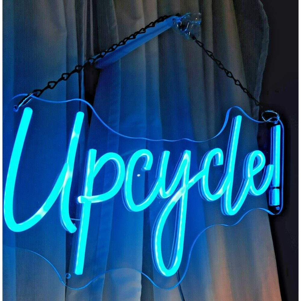 UPCYCLE  Neon LED Sign for Wall Decor Blue Light Adjustable Plug in 17"x8"